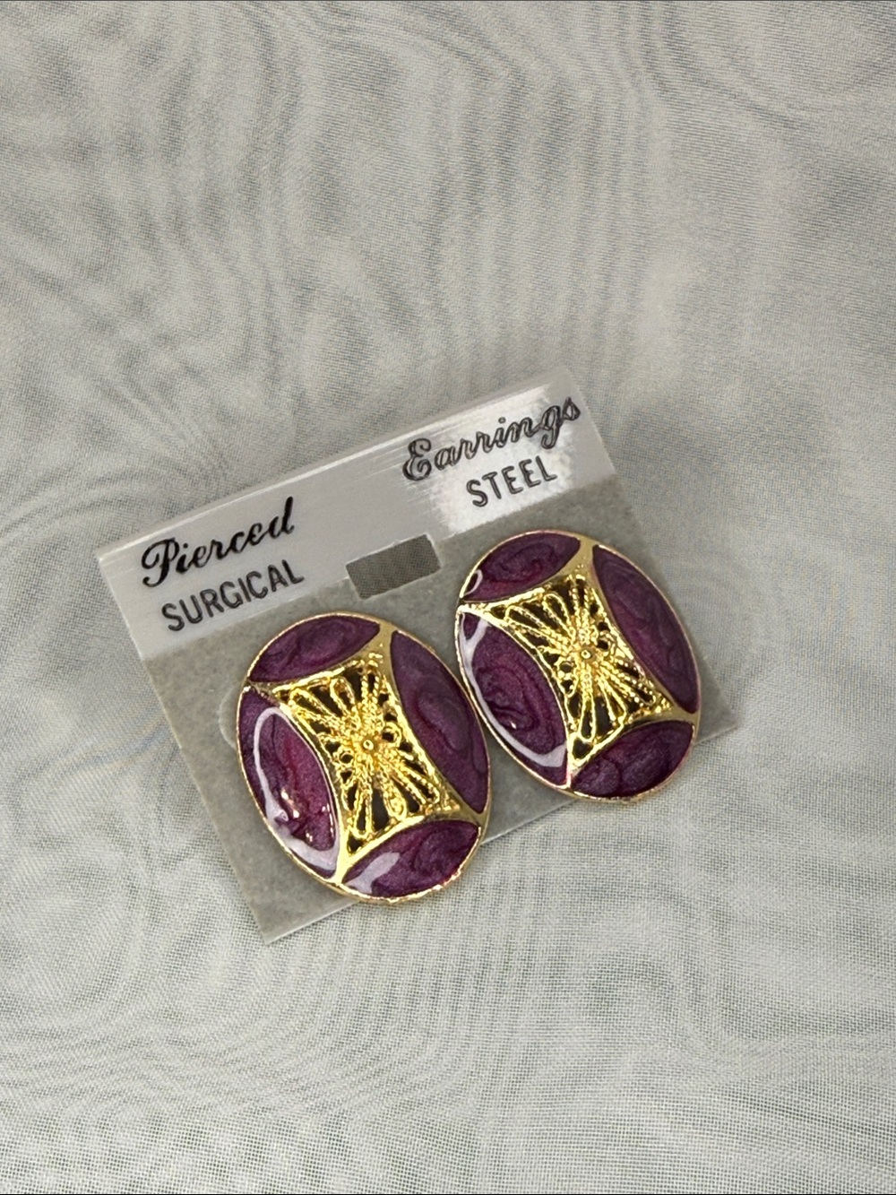 Gold & Purple Oval Earrings